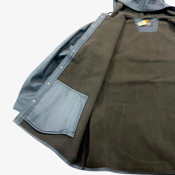 Carhartt Rain Defender Relaxed Fit Heavyweight Hooded Shirt Jacket 2XL Navy Blue - Picture 13 of 16